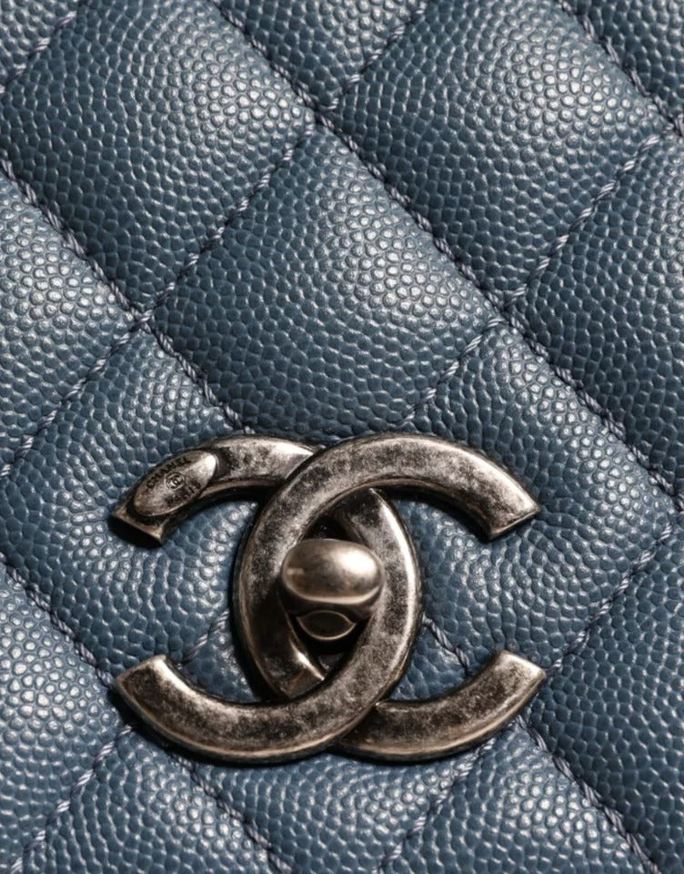 Chanel Dark Blue Flap Top Medium Coco Handle Bag