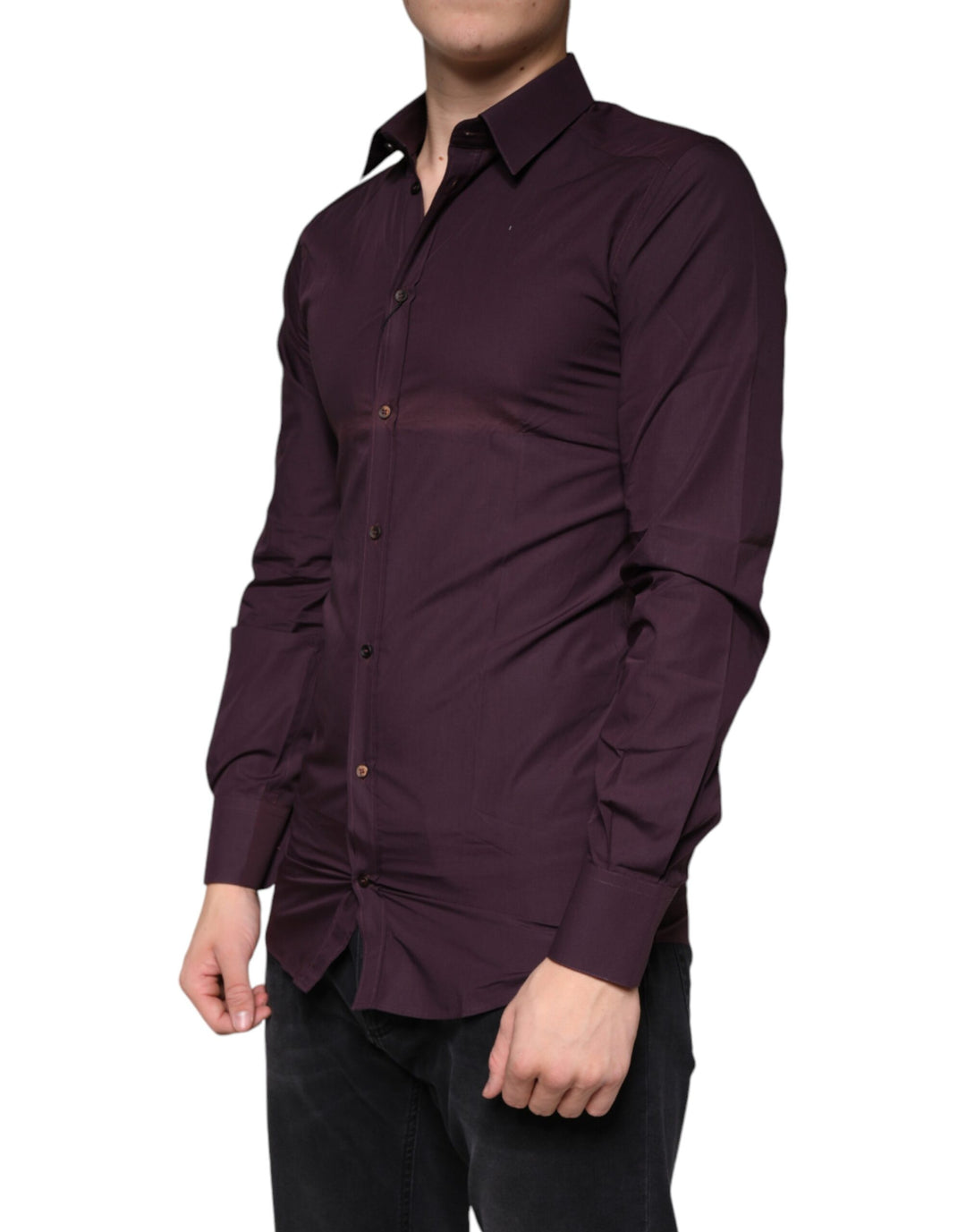 Dolce & Gabbana Dark Violet Cotton Dress GOLD Men Formal Shirt