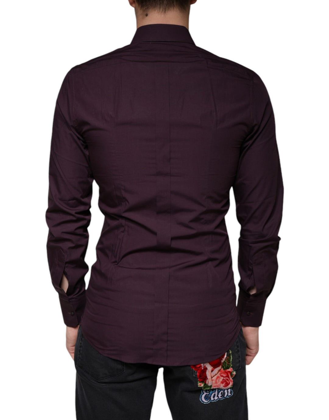 Dolce & Gabbana Dark Violet Cotton Dress GOLD Men Formal Shirt