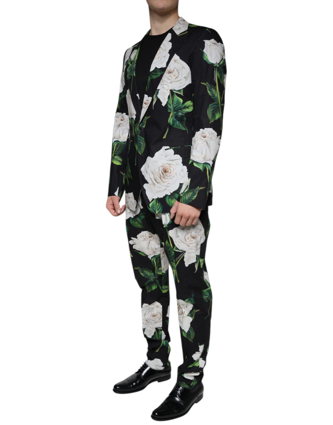 Dolce & Gabbana Black Rose Cotton Men Formal 2 Piece Suit