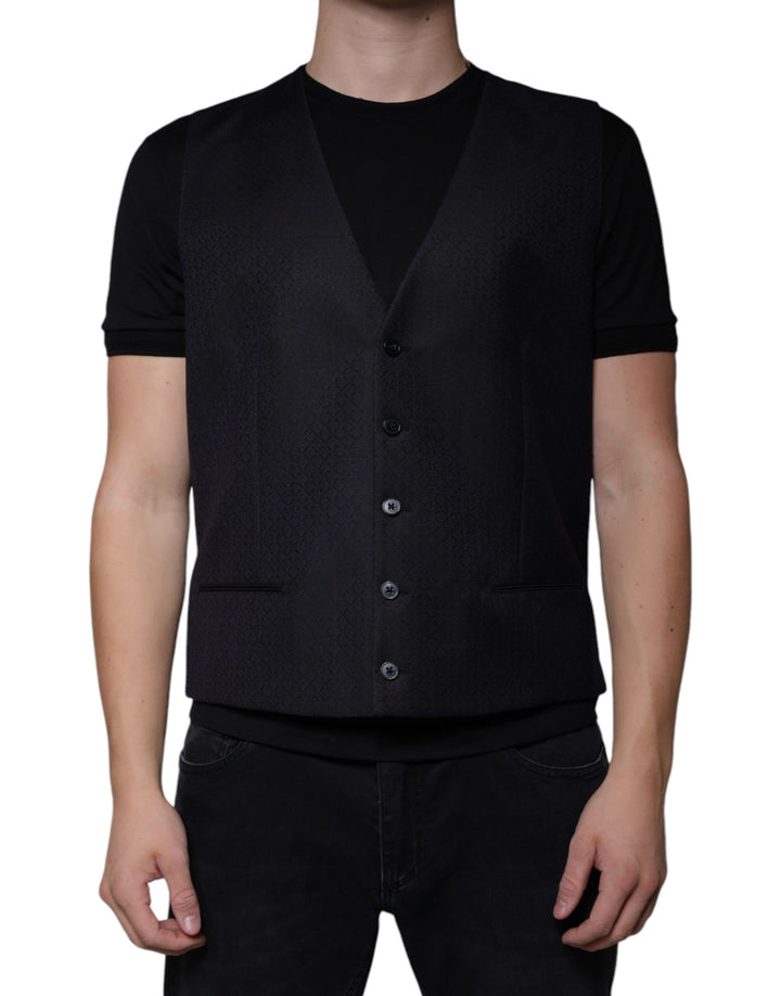 Dolce & Gabbana Black Wool Waistcoat Dress Formal Vest