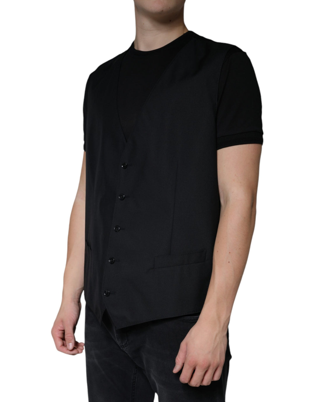 Dolce & Gabbana Black Wool Waistcoat Dress Formal Vest