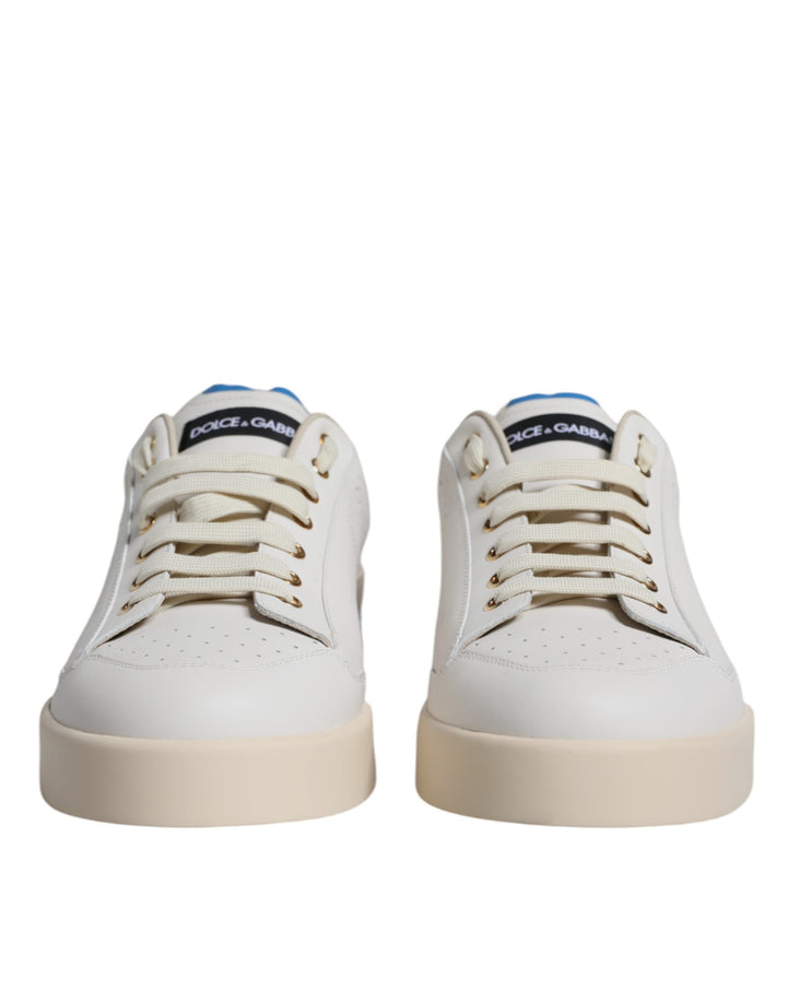 Dolce & Gabbana White Blue Perforated Low Top Sneakers Shoes