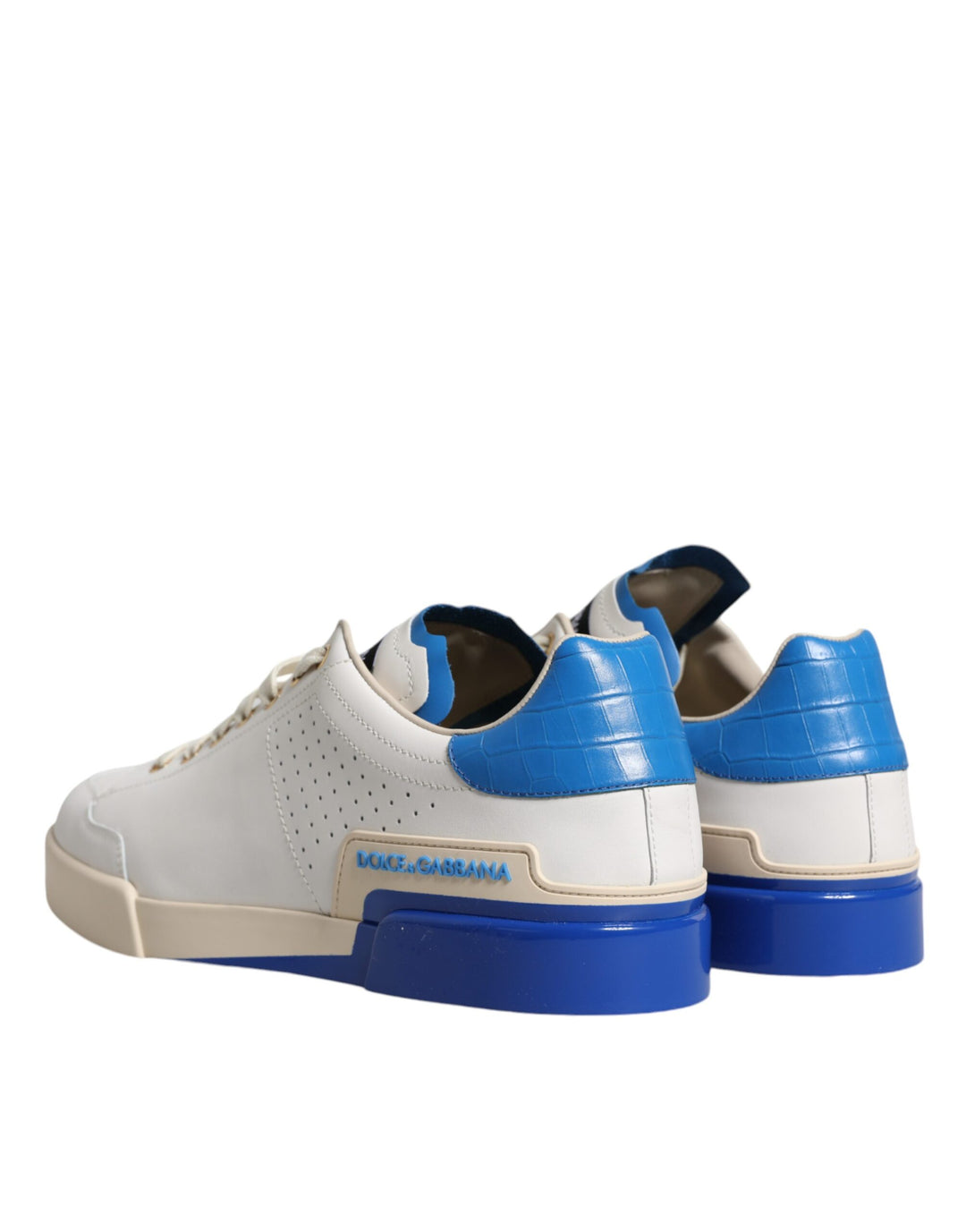 Dolce & Gabbana White Blue Perforated Low Top Sneakers Shoes