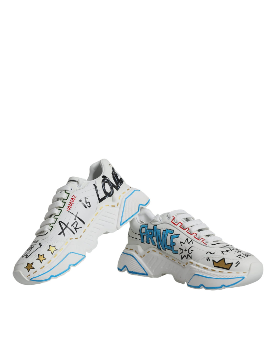 Dolce & Gabbana White Daymaster Hand Painted Sneakers Shoes