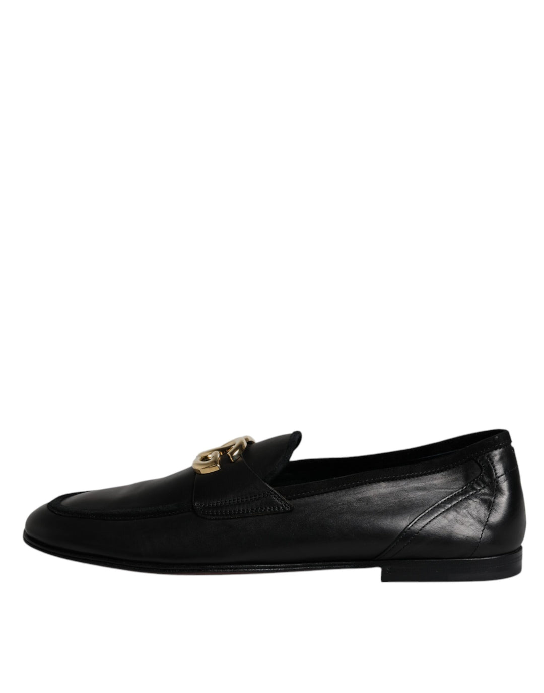 Dolce & Gabbana Black Leather Logo Slip On Loafers Shoes