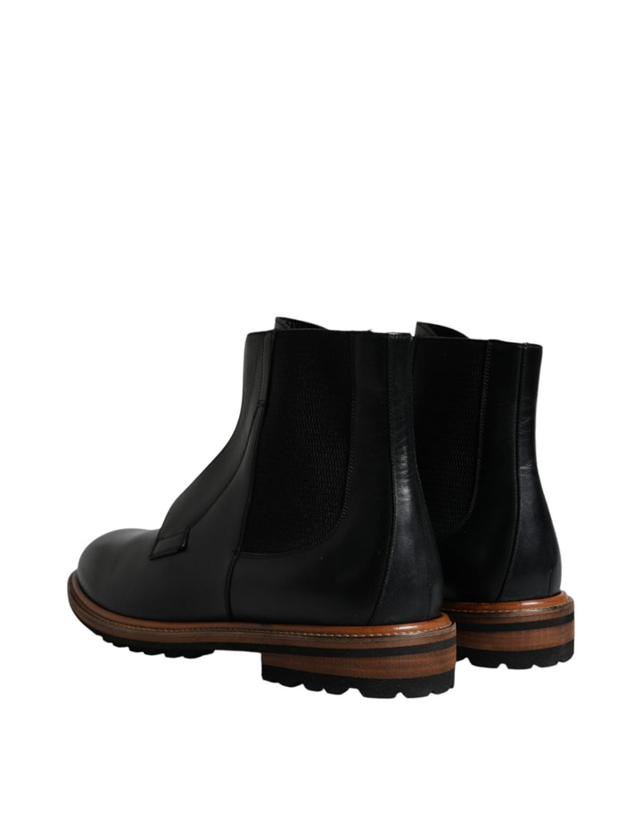 Dolce & Gabbana Black Leather Chelsea Mid Calf Men Boots Shoes