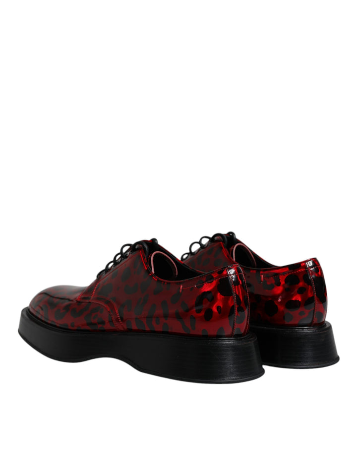 Dolce & Gabbana Red Black Leopard Lace Up Derby Dress Shoes