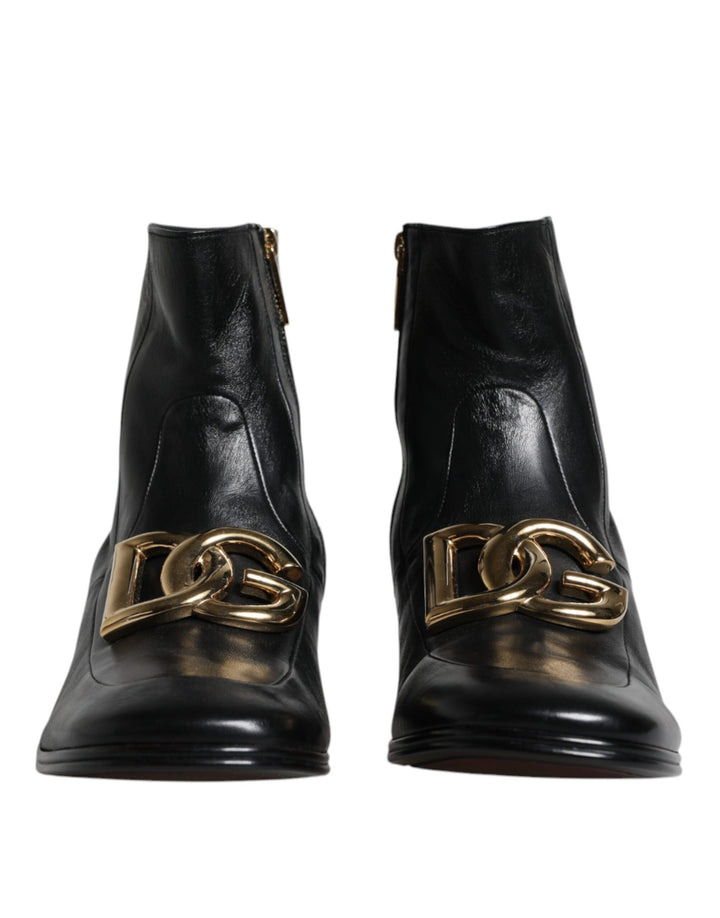 Dolce & Gabbana Black Nappa Leather Logo Ankle Boots Shoes