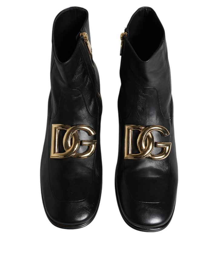 Dolce & Gabbana Black Nappa Leather Logo Ankle Boots Shoes