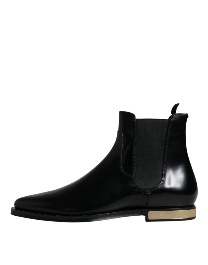 Dolce & Gabbana Black Leather Chelsea Ankle Boots Shoes