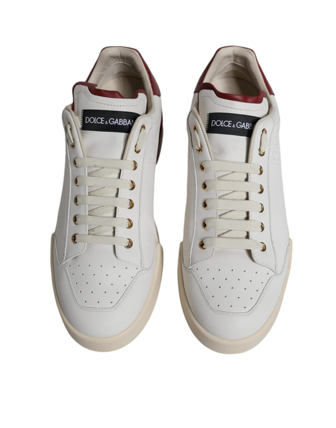 Dolce & Gabbana Beige Red Perforated Low Top Sneakers Shoes