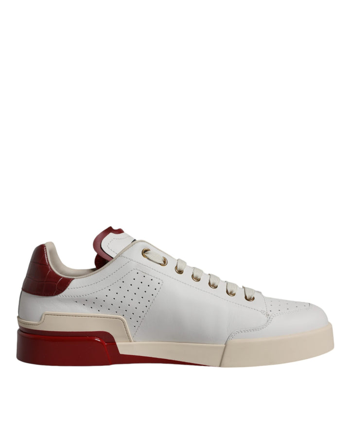 Dolce & Gabbana Beige Red Perforated Low Top Sneakers Shoes