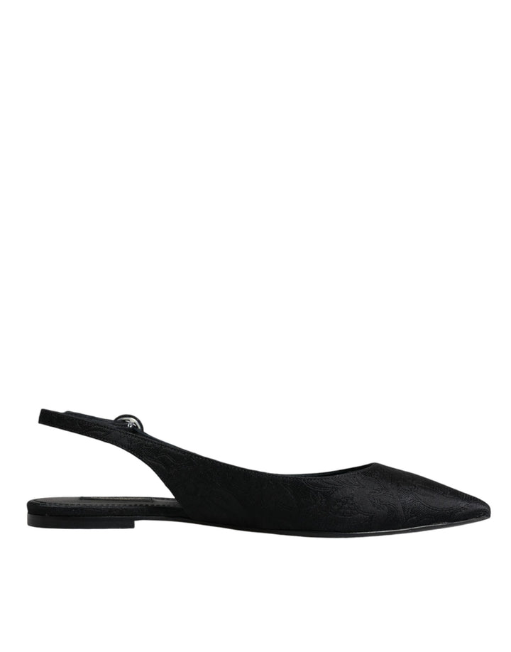 Dolce & Gabbana Black Brocade Flats Sandals Slingback Shoes