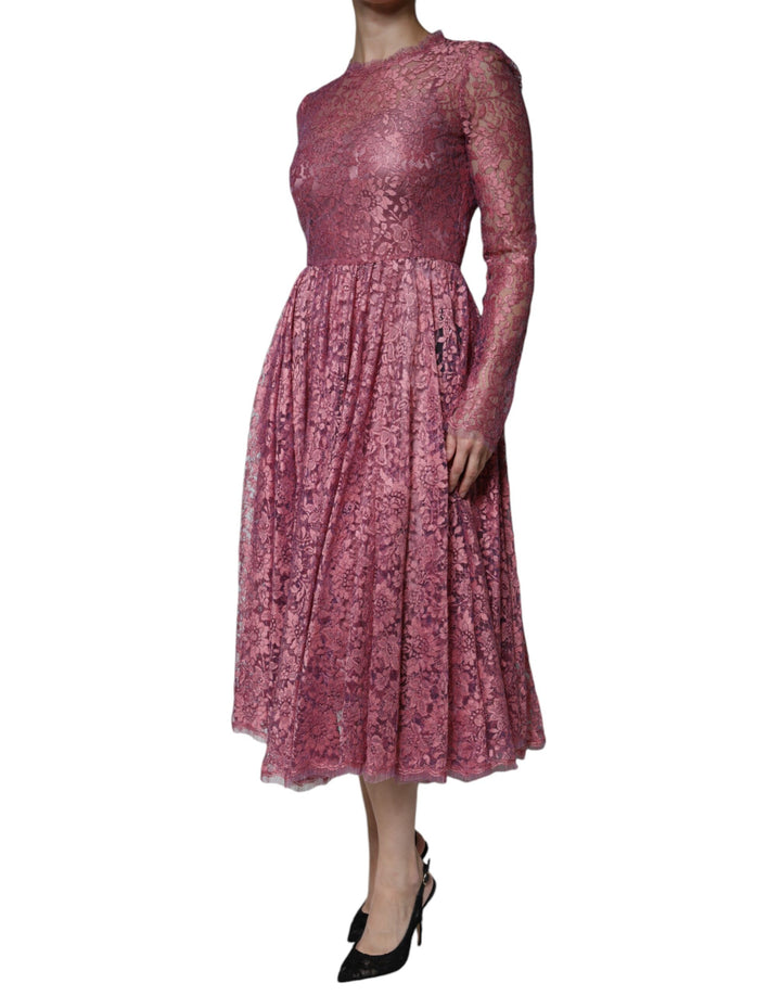 Dolce & Gabbana Fuchsia Floral Lace Long Sleeve Maxi Dress