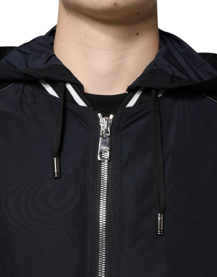 Dolce & Gabbana Black Hooded Full Zip Men Bomber Jacket