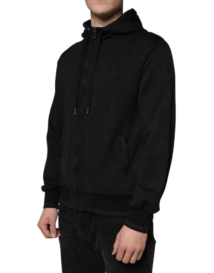 Dolce & Gabbana Black Cotton Full Zip Hooded Bomber Jacket