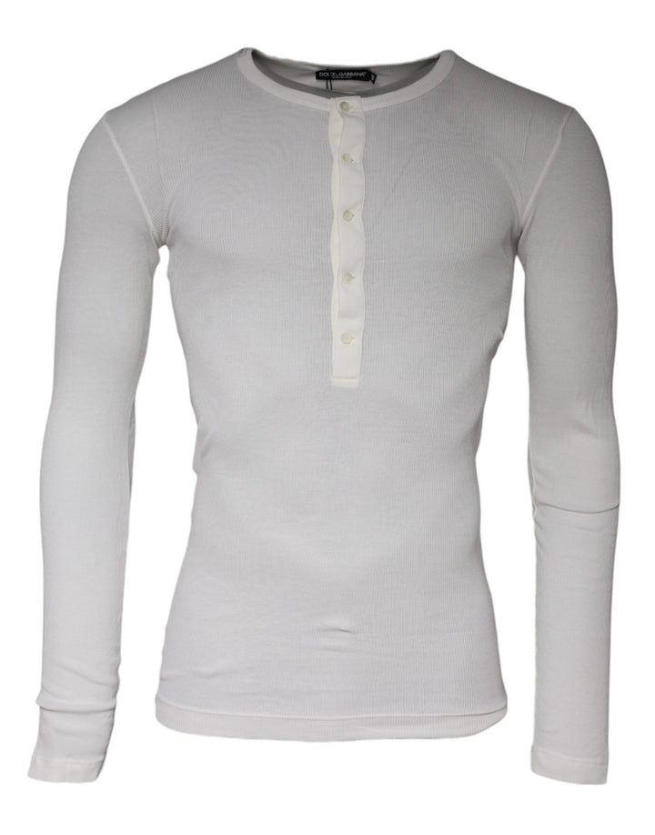 Dolce & Gabbana White Cotton Buttoned Long Sleeves T-shirt