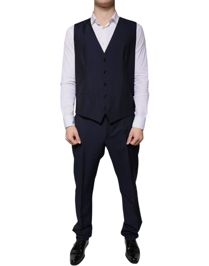 Dolce & Gabbana Dark Blue Wool 3 Piece Slim Fit Formal Suit