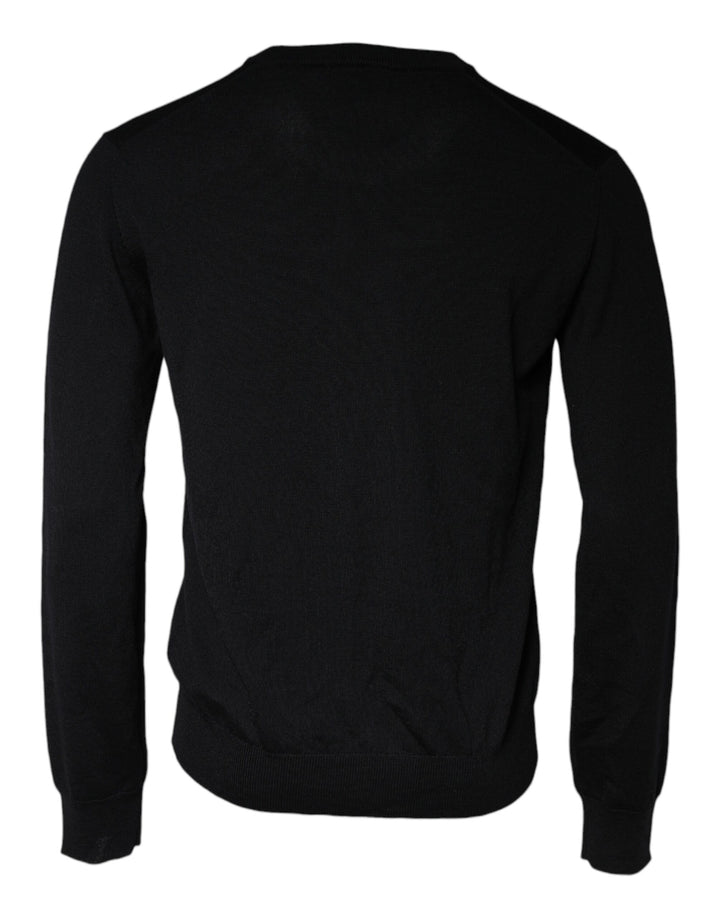 Dolce & Gabbana Black Wool Knit Crew Neck Pullover Sweater