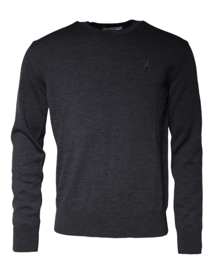 Dolce & Gabbana Dark Gray Wool Crew Neck Pullover Sweater