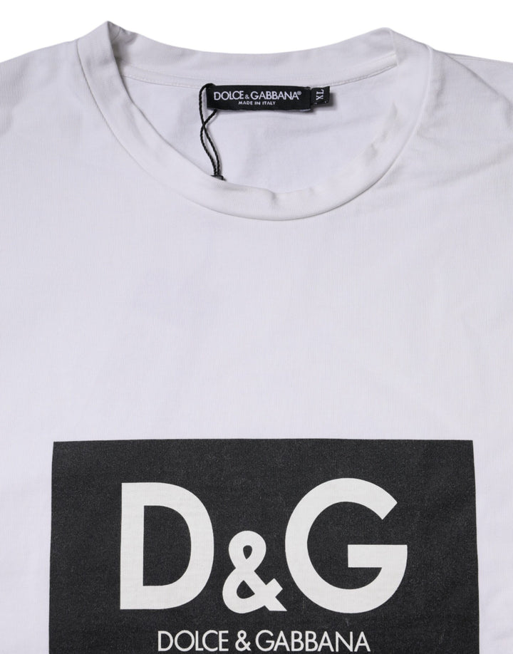 Dolce & Gabbana White Logo Print Cotton Crew Neck T-shirt