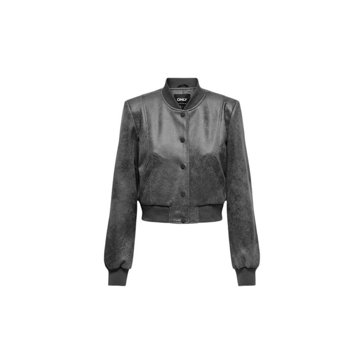 Only Gray Synthetic Leather Jackets & Coat