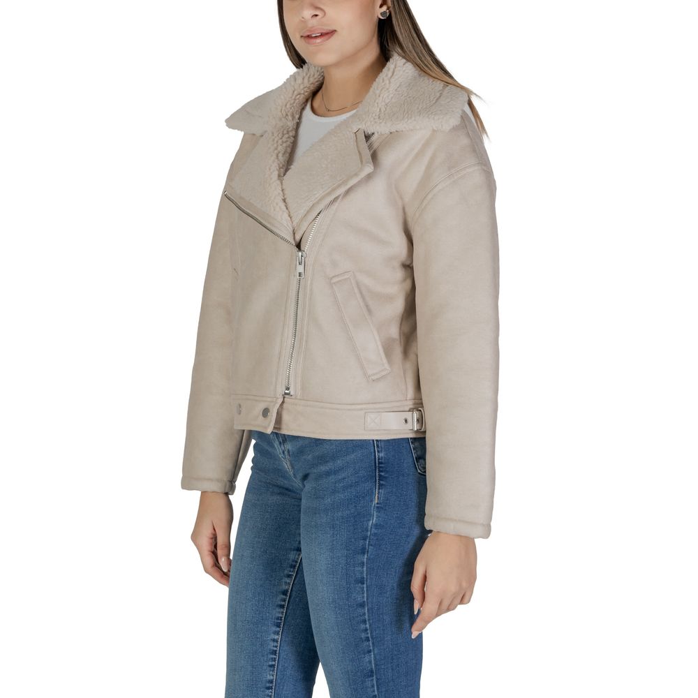 Vila Clothes Beige Synthetic Leather Jackets & Coat