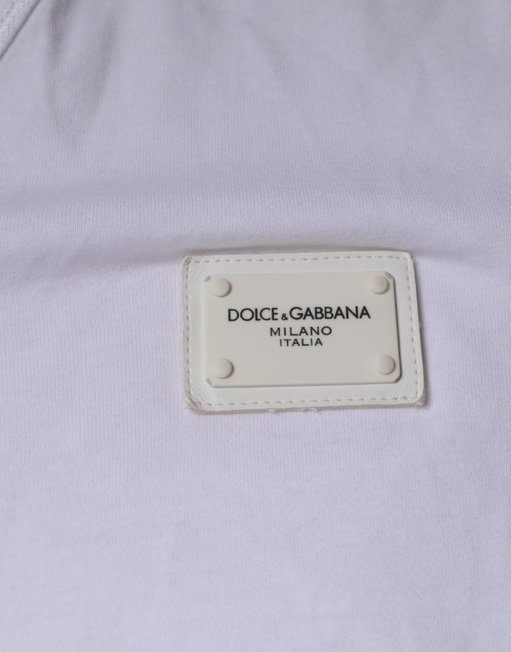 Dolce & Gabbana White Logo Cotton V-neck Short Sleeve T-shirt