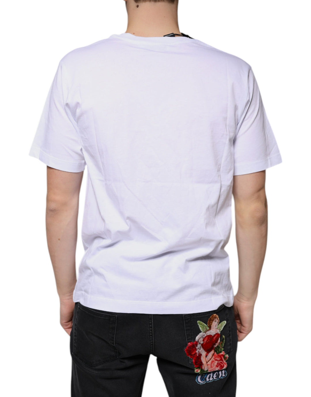 Dolce & Gabbana White Logo Cotton Vneck Short Sleeve T-shirt