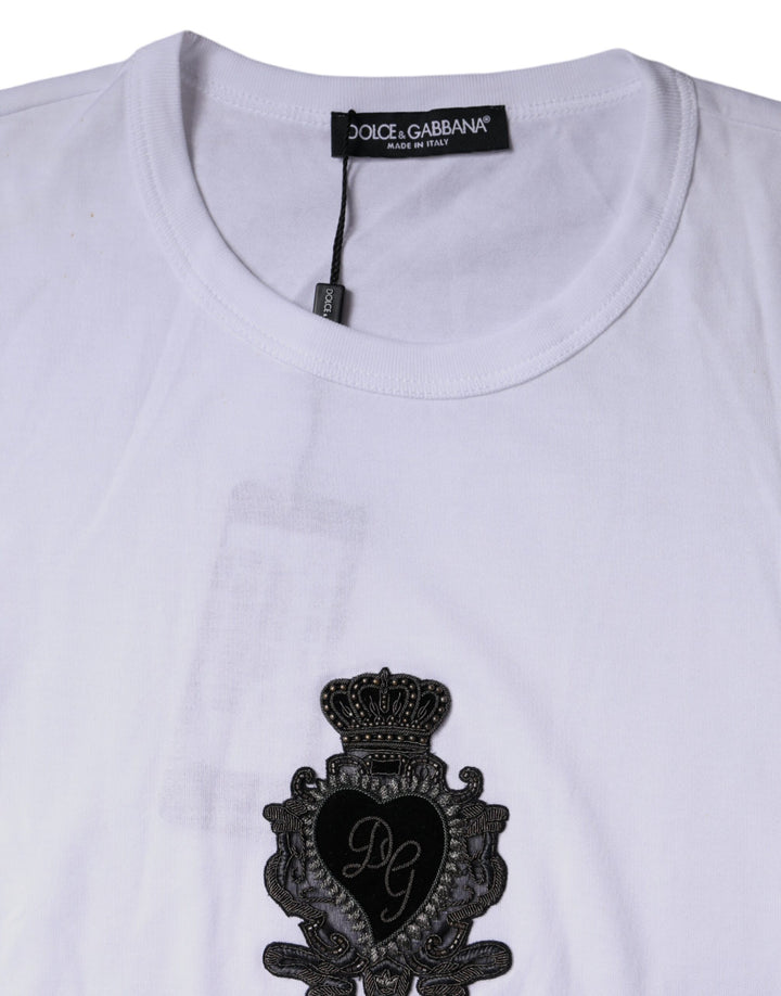 Dolce & Gabbana White Logo Heart Cotton Crew Neck T-shirt