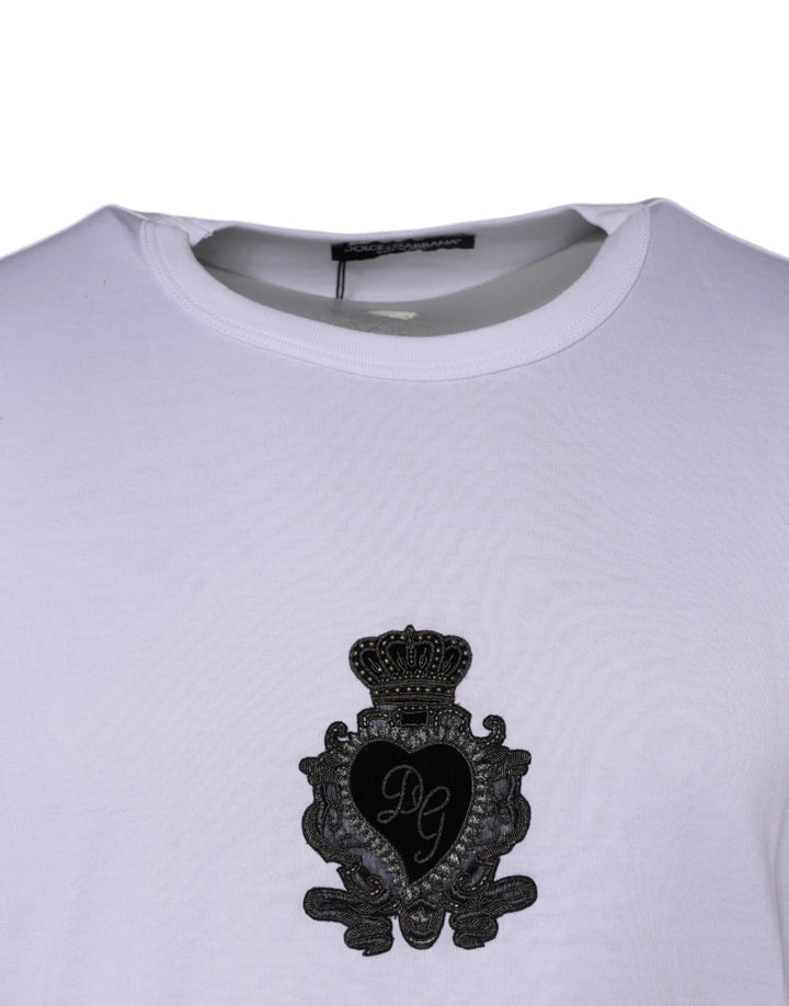 Dolce & Gabbana White Logo Heart Cotton Crew Neck T-shirt