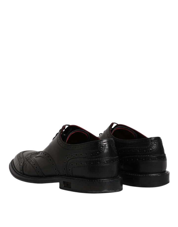 Dolce & Gabbana Black Leather Derby Wingtip Formal Shoes