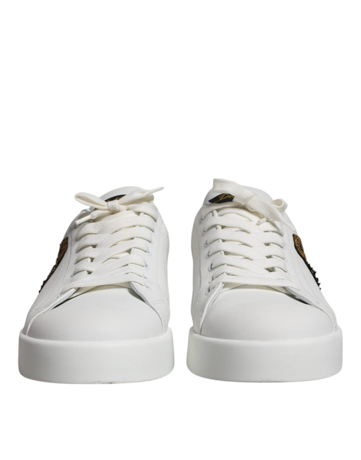 Dolce & Gabbana White Leather DG Logo Casual Low Top Sneakers Shoes