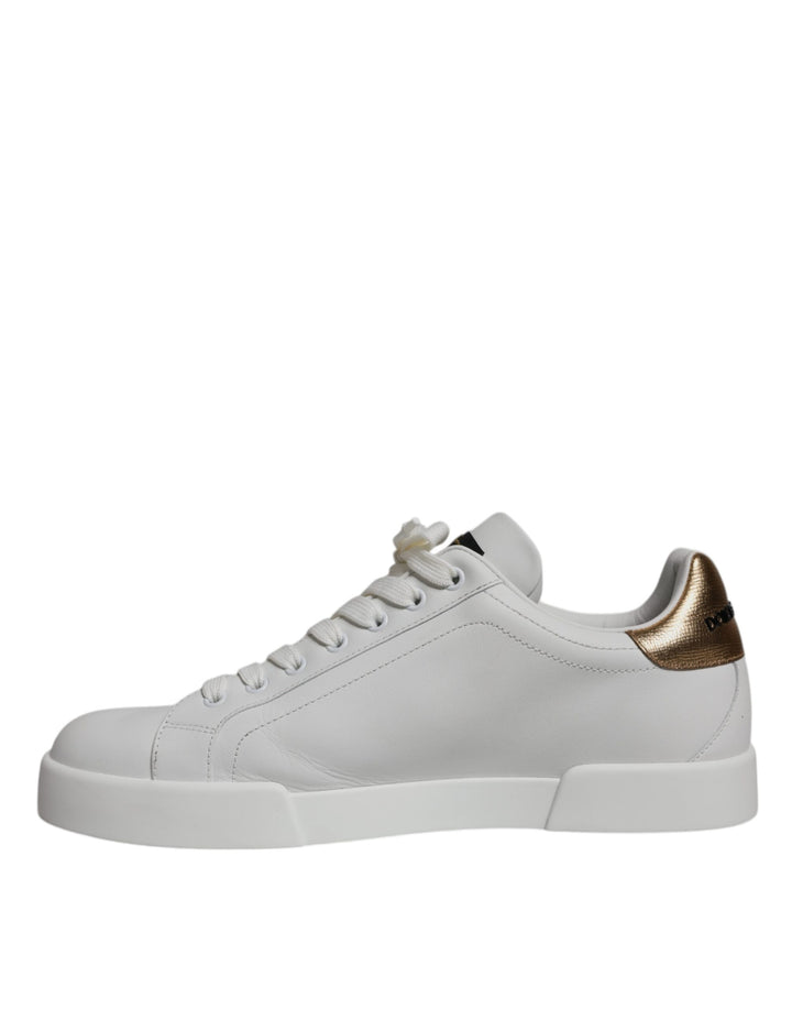 Dolce & Gabbana White Leather DG Logo Casual Low Top Sneakers Shoes