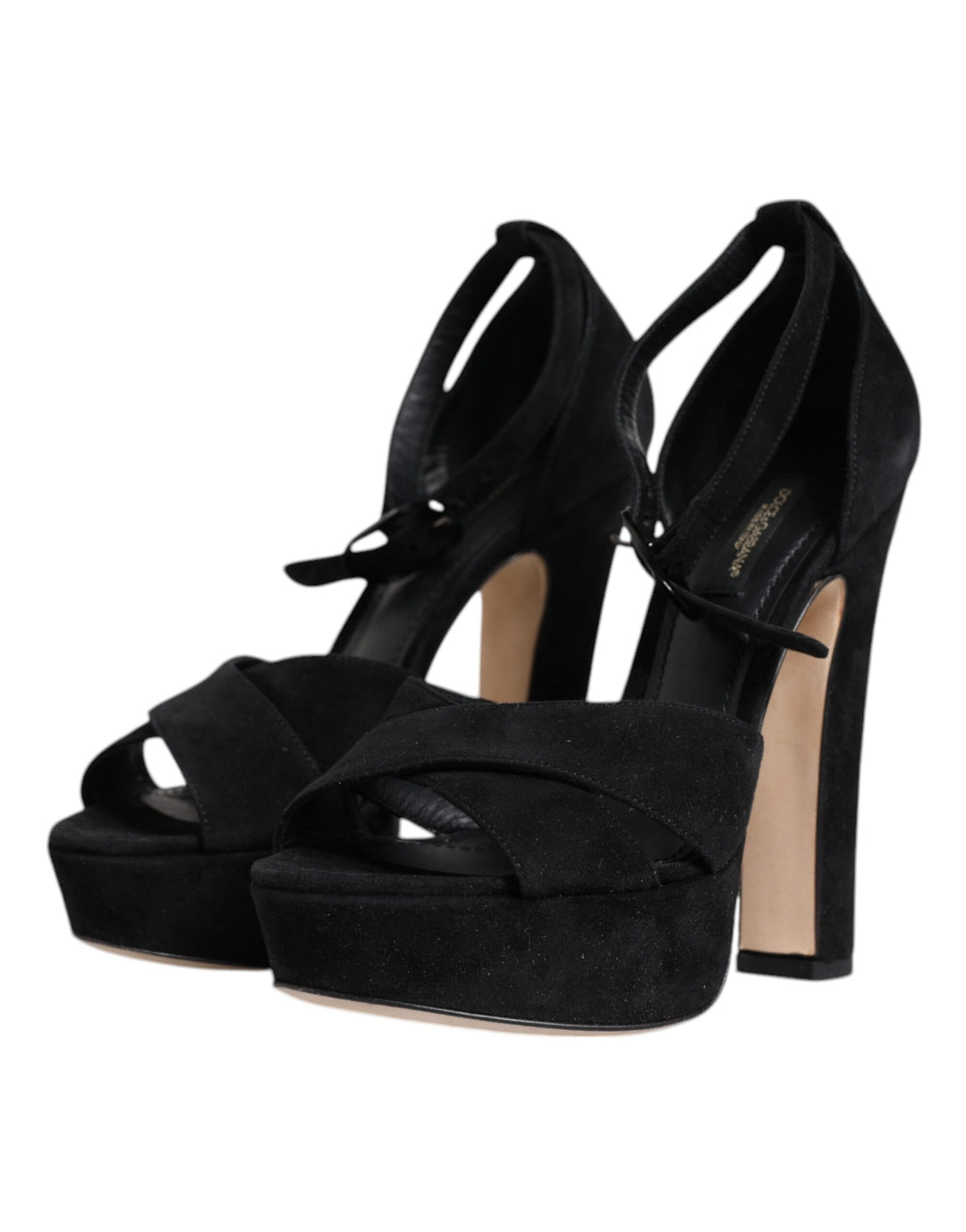 Dolce & Gabbana Black Leather Platform Heels Sandals Shoes