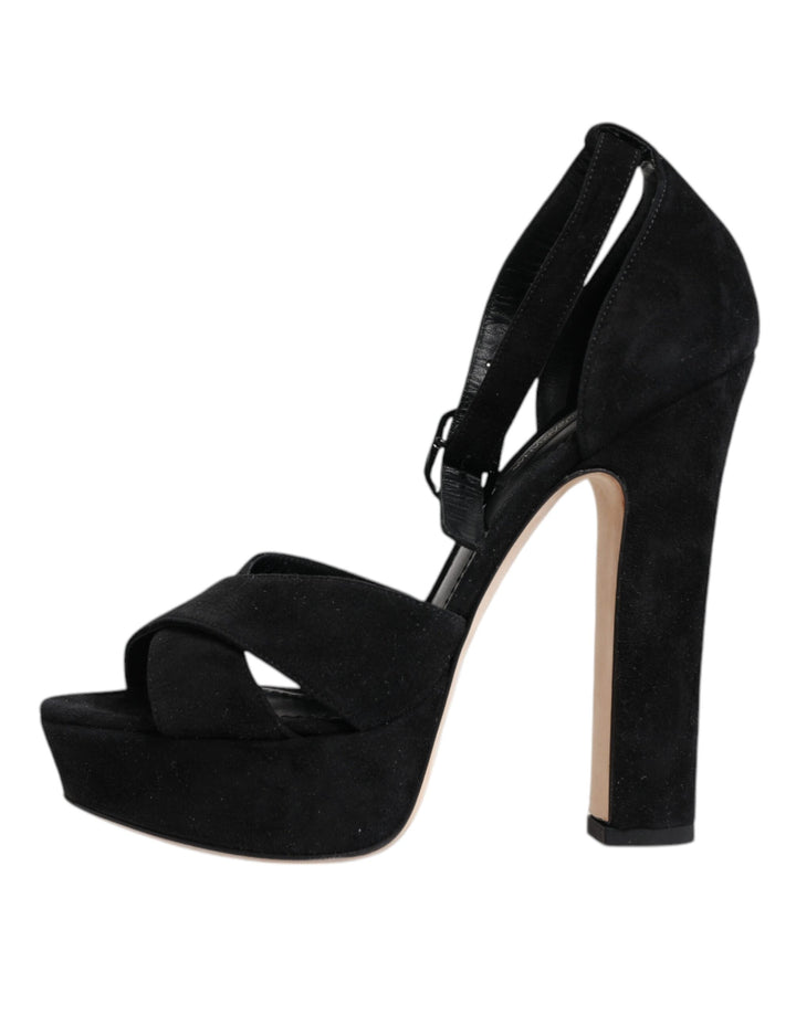 Dolce & Gabbana Black Leather Platform Heels Sandals Shoes