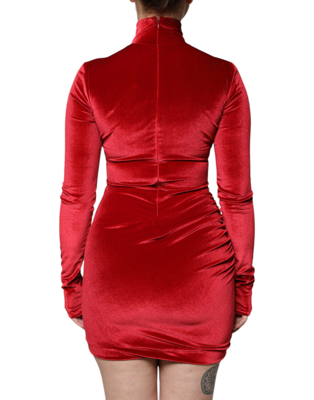 Dolce & Gabbana Red Velvet Long Sleeves Bodycon Mini Dress