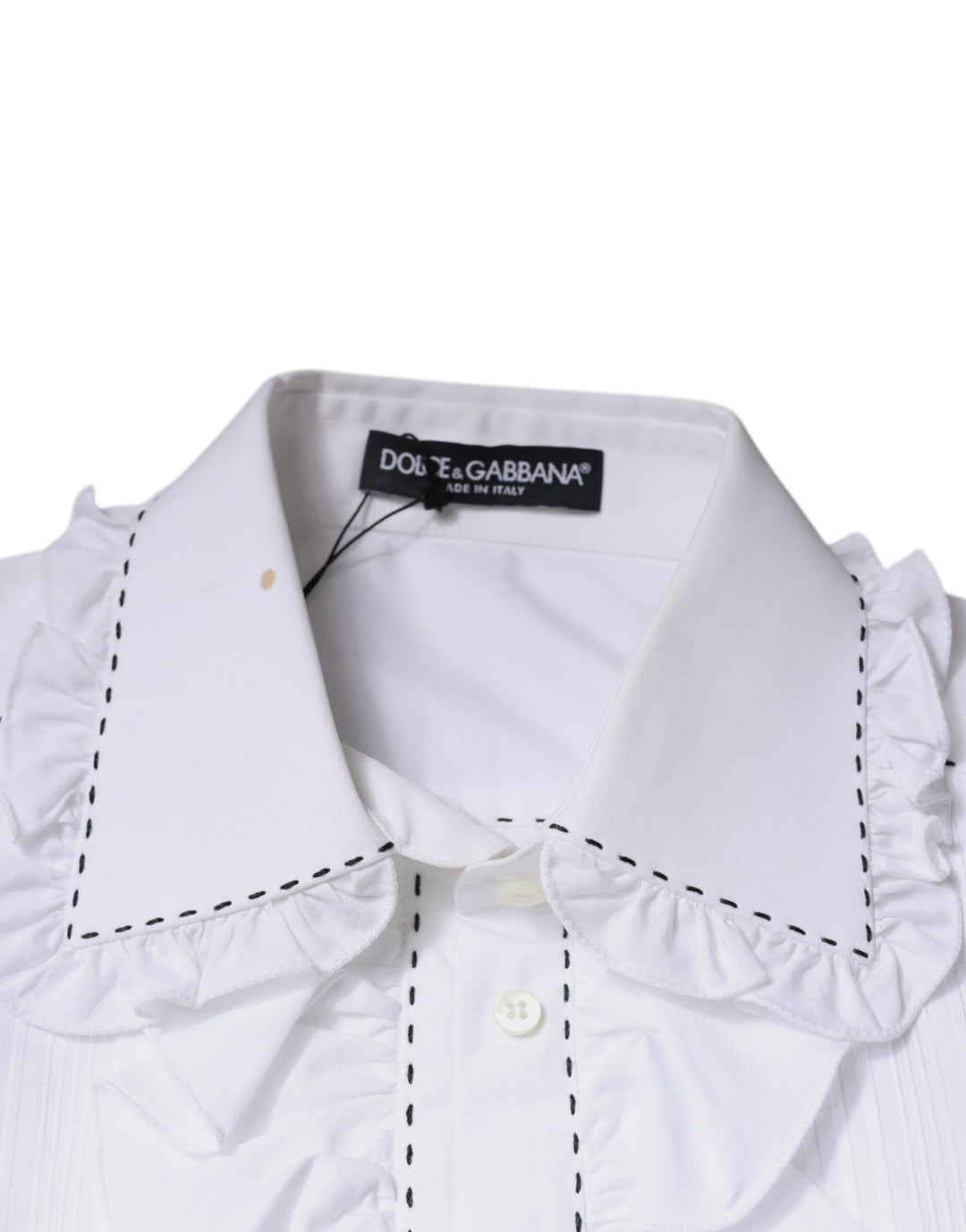 Dolce & Gabbana White Cotton Long Sleeves Ruffle Collar Top