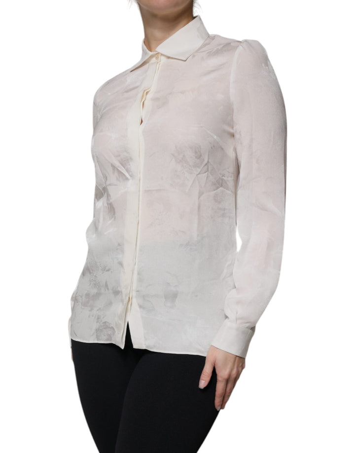 Dolce & Gabbana White Silk Collared Long Sleeves Shirt Top