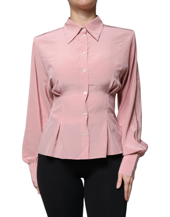 Dolce & Gabbana Pink Cotton Long Sleeves Collared Blouse Top