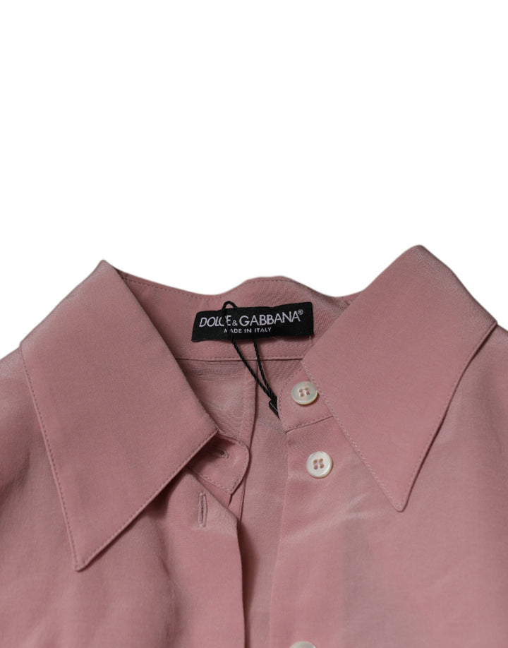 Dolce & Gabbana Pink Cotton Long Sleeves Collared Blouse Top