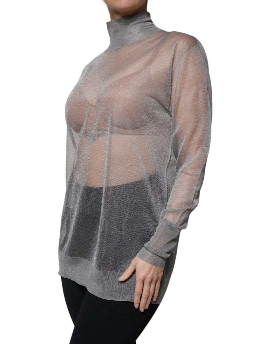 Dolce & Gabbana Grey Mesh Turtleneck Long Sleeve Blouse Top