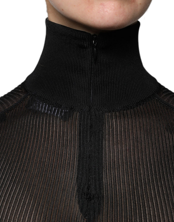 Dolce & Gabbana Black Mesh Turtleneck Long Sleeve Blouse Top