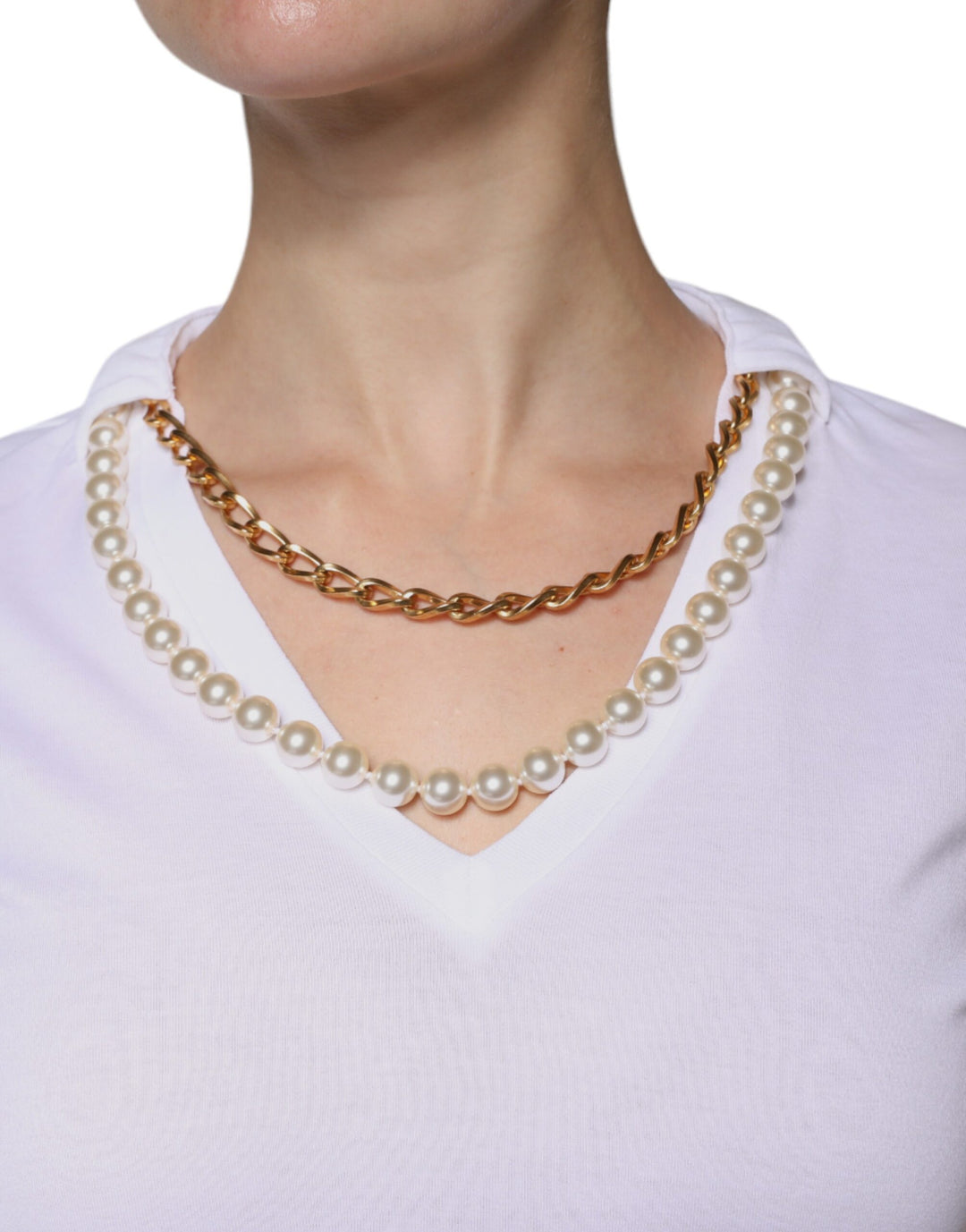 Dolce & Gabbana White Cotton Necklace Chain Short Sleeves T-shirt