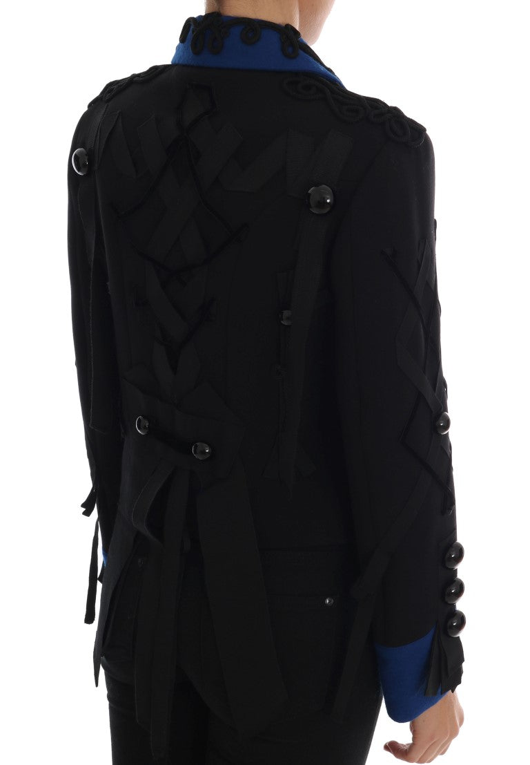 Dolce & Gabbana Chic Black & Blue Short Trench Jacket