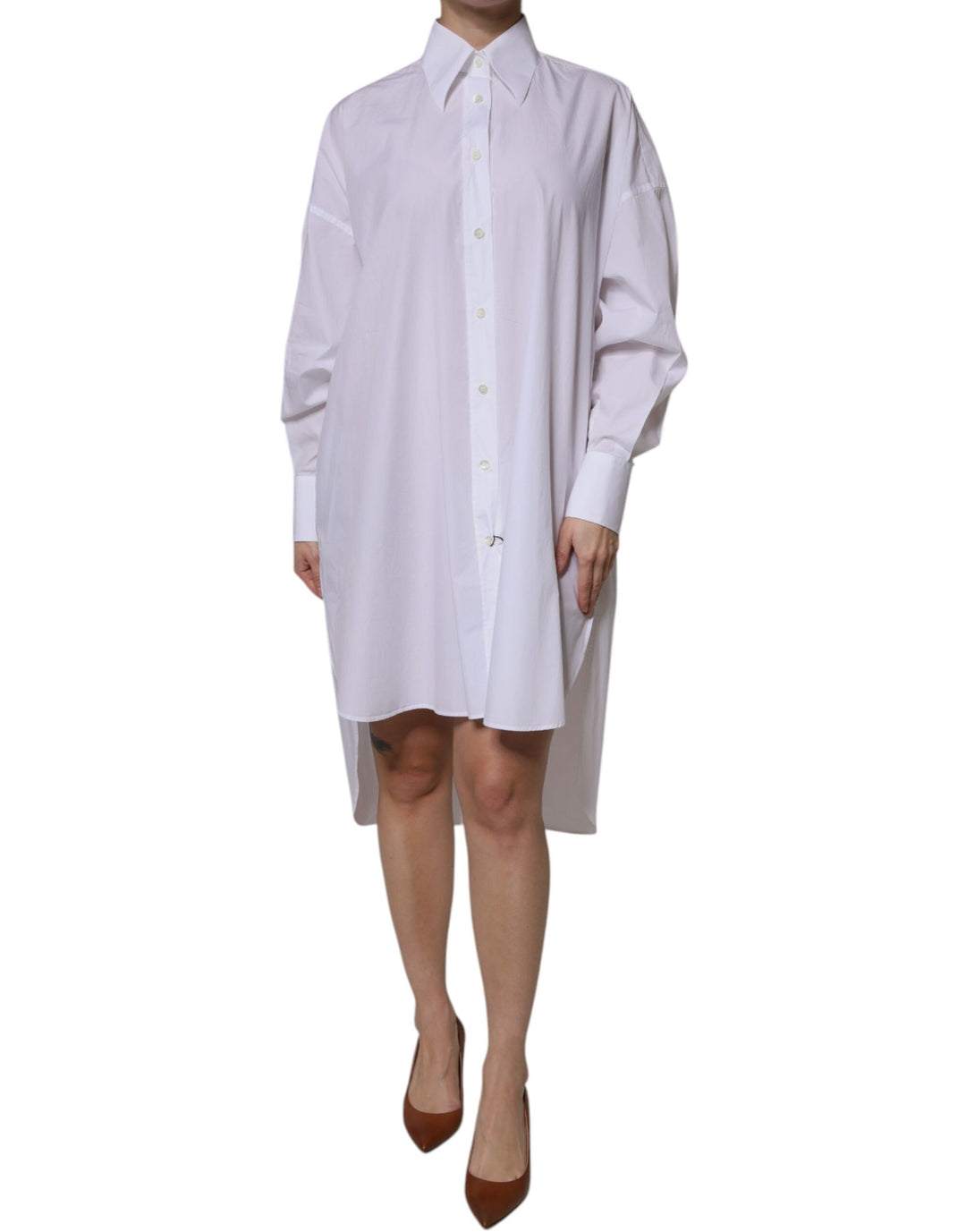 Dolce & Gabbana White Cotton Collared Long Sleeves Shirt Dress