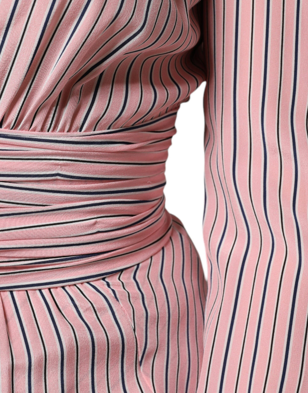 Ermanno Scervino Pink Stripes Silk Long Sleeves Midi Dress