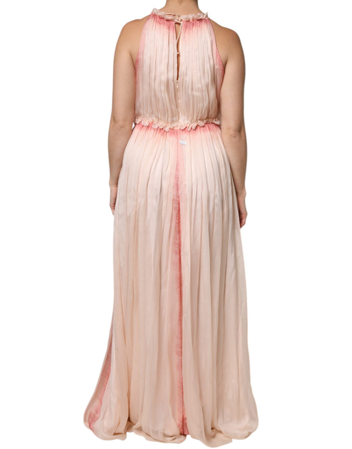 Alberta Ferretti Pink Sleeveless Pleated A-line Maxi Dress