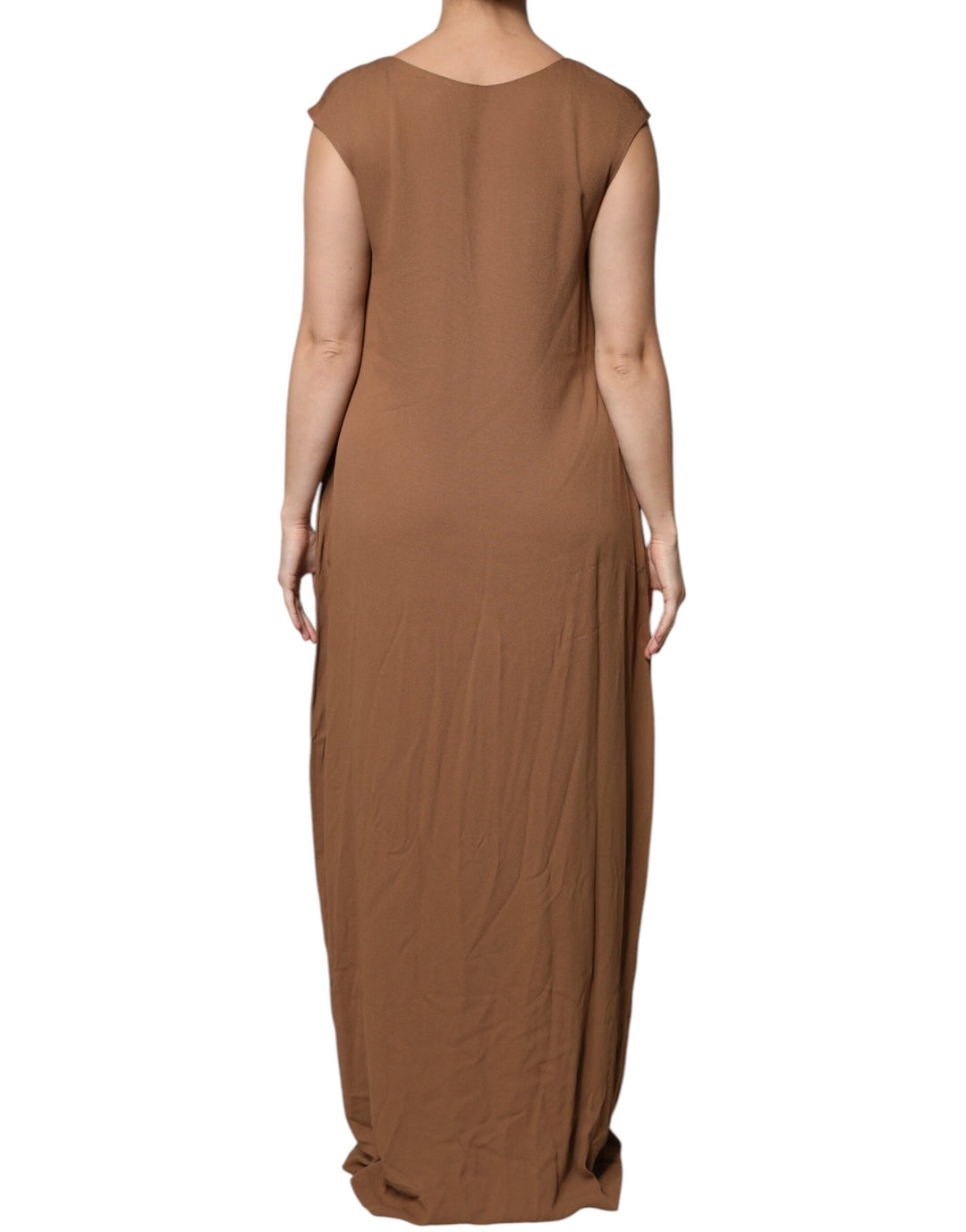 Fabiana Filippi Brown Sleeveless Deep V-neck A-line Long Maxi Dress